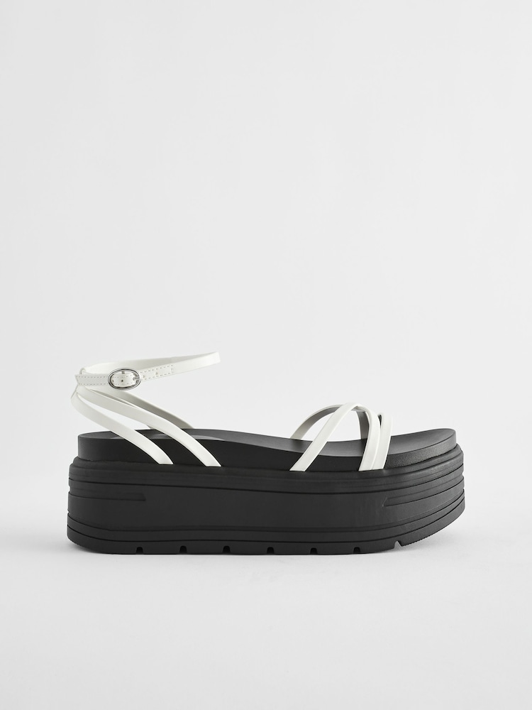 White Regular/Wide Fit Chunky Strappy Flatform Sandals - Image 2 of 6