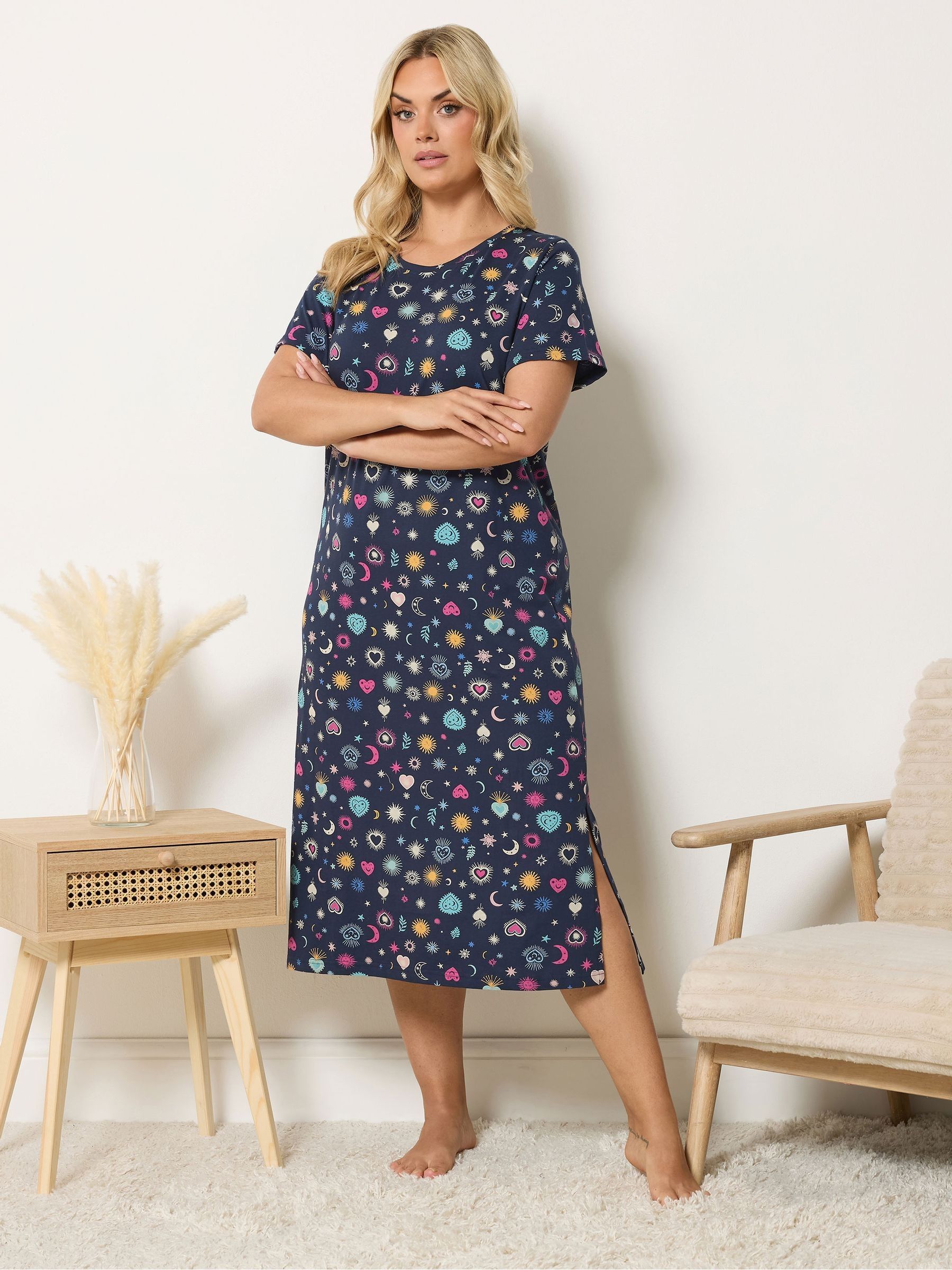Yours Curve Women's Blue Multi Midaxi Nightdress