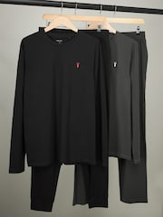 Noir/Gris - Lot de 2 pyjamas manches longues en 100% coton à poignets - Image 10 de 16