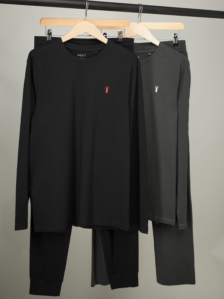 Noir/Gris - Lot de 2 pyjamas manches longues en 100% coton à poignets - Image 11 of 16