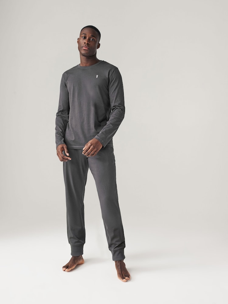 Noir/Gris - Lot de 2 pyjamas manches longues en 100% coton à poignets - Image 2 of 16