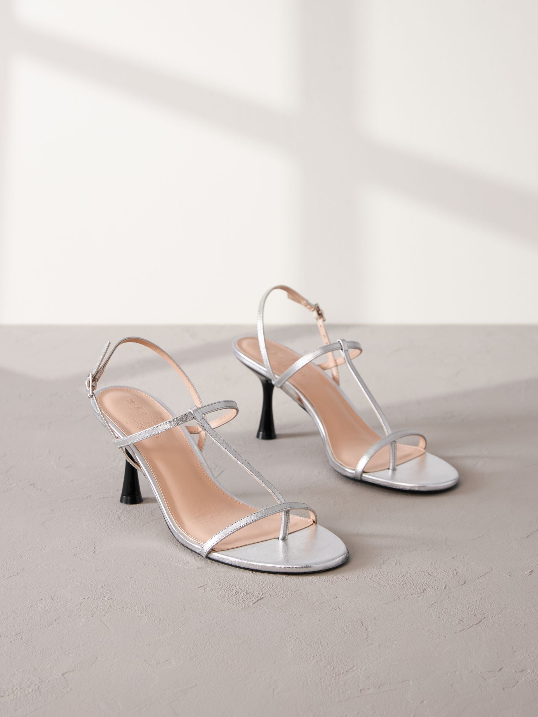 Buy Silver Print Signature Leather Toe Post Heeled Sandals from Next Luxembourg