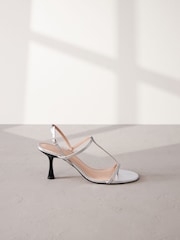 Silver Print Signature Leather Toe Post Heeled Sandals - Image 2 of 5