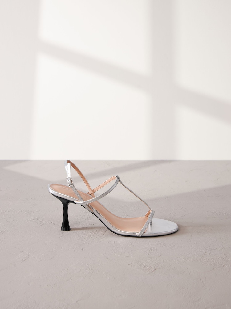 Silver Print Signature Leather Toe Post Heeled Sandals - Image 2 of 5