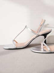 Silver Print Signature Leather Toe Post Heeled Sandals - Image 3 of 5