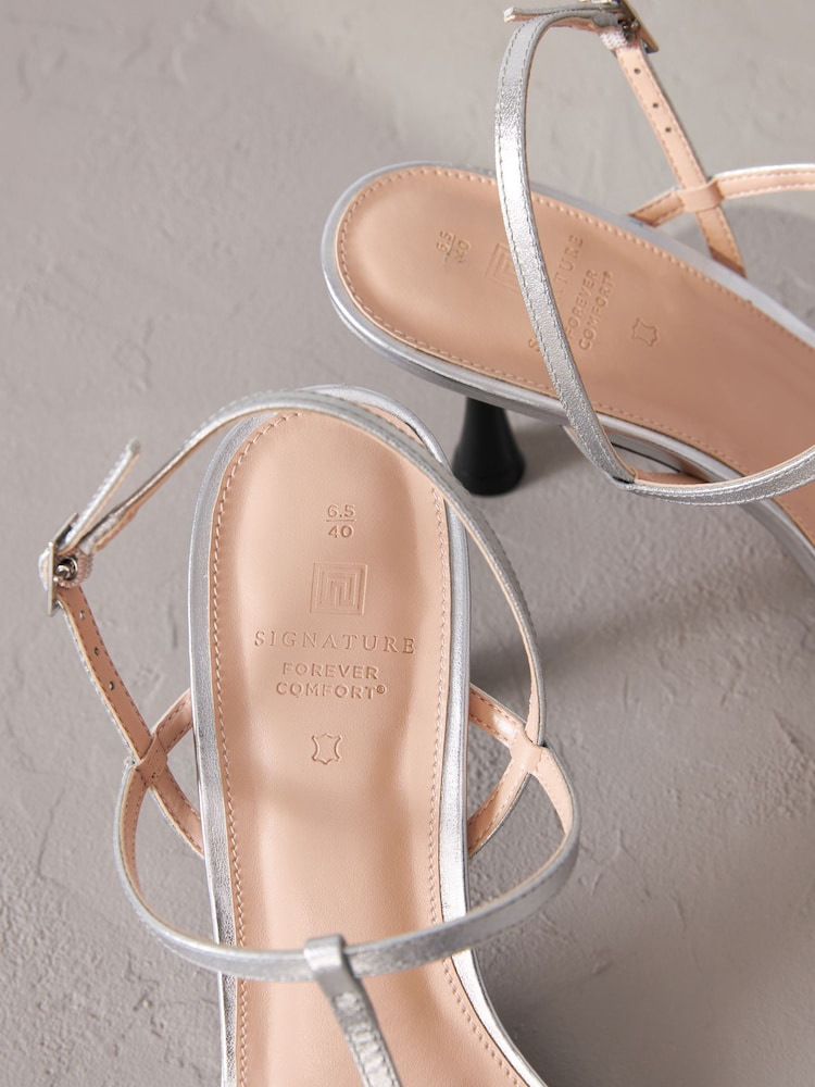 Silver Print Signature Leather Toe Post Heeled Sandals - Image 4 of 5