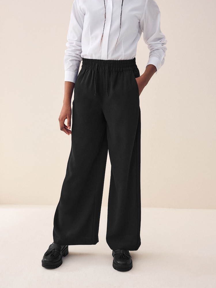 Black Pull-On Crepe Wide Leg Trousers (9-18yrs) - Image 1 of 6