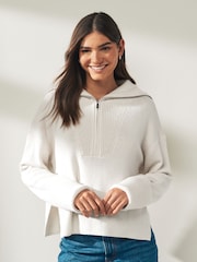 Calvin Klein White Cashmere Blend Zip Jumper - Image 1 of 6