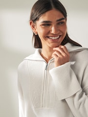 Calvin Klein White Cashmere Blend Zip Jumper - Image 3 of 6
