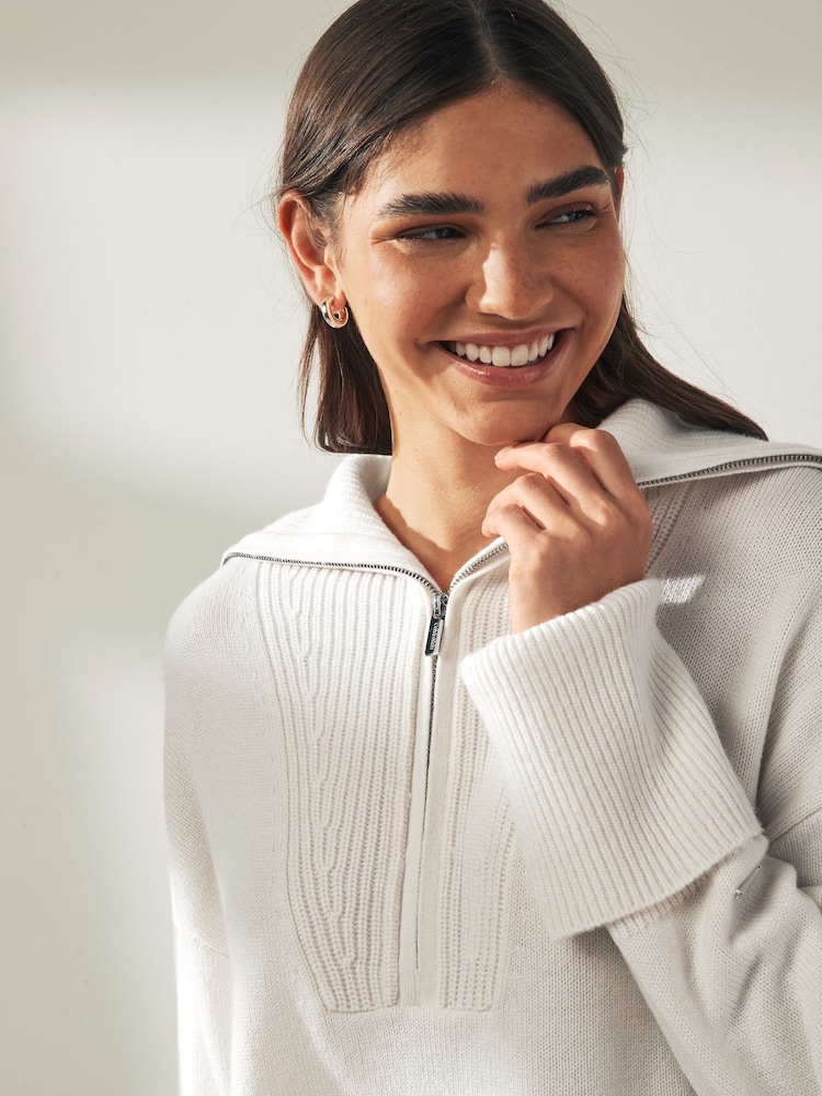 Calvin Klein White Cashmere Blend Zip Jumper - Image 3 of 6