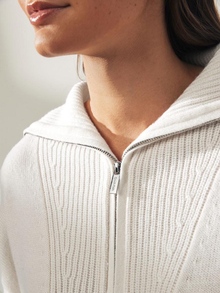 Calvin Klein White Cashmere Blend Zip Jumper - Image 4 of 6