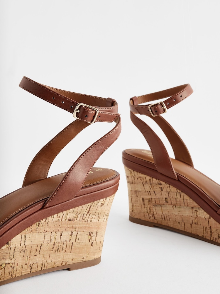 Tan Brown Extra Wide Fit Forever Comfort® Double Strap Wedges - Image 7 of 9