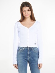 Calvin Klein White Woven Label Cardigan - Image 1 of 6