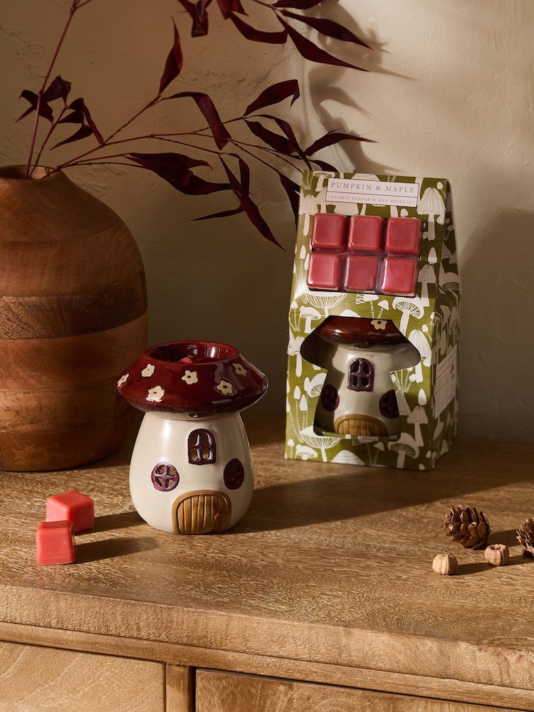 Red Toadstool House Burner Set with 6 Pumpkin and Maple Scented Wax Melts - Image 1 of 3