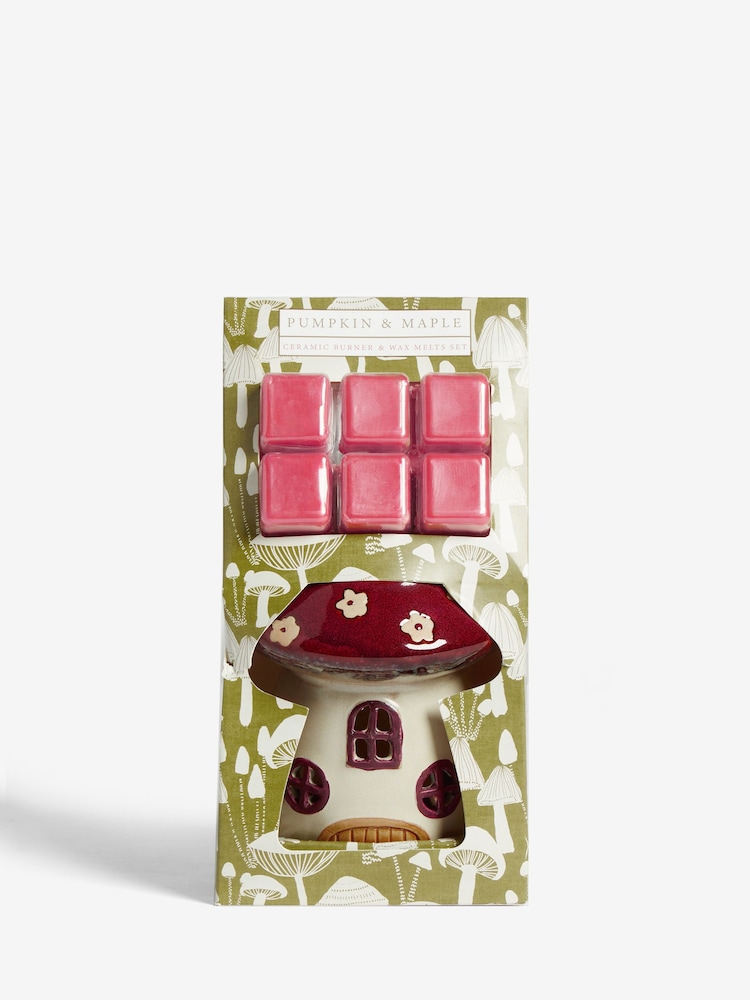 Red Toadstool House Burner Set with 6 Pumpkin and Maple Scented Wax Melts - Image 2 of 3