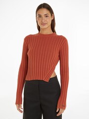 Calvin Klein Brown Cotton Blend Split Sweater - Image 1 of 6