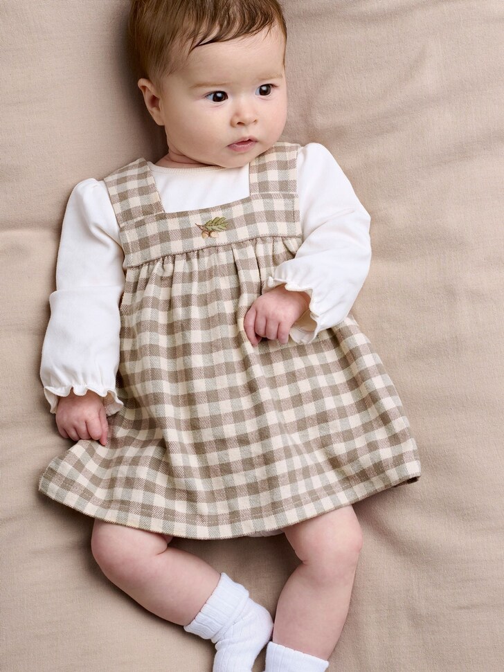 Mamas & Papas Brown Gingham Dress & Bodysuit Set
