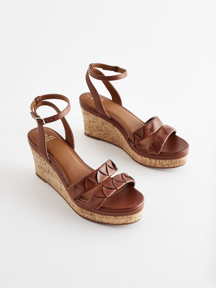 Tan Brown Standard/Wide Fit Forever Comfort® Double Strap Wedges - Image 3 of 9