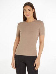 Calvin Klein Brown Modal Rib T-Shirt - Image 1 of 6