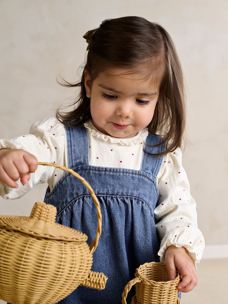Mamas & Papas Blue Denim Pinny Dress & Heart Bodysuit Set - Image 1 of 7