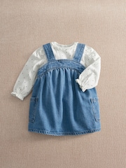 Mamas & Papas Blue Denim Pinny Dress & Heart Bodysuit Set - Image 4 of 7