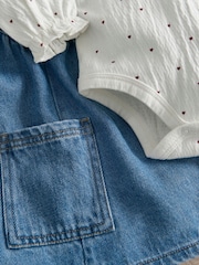 Mamas & Papas Blue Denim Pinny Dress & Heart Bodysuit Set - Image 5 of 7