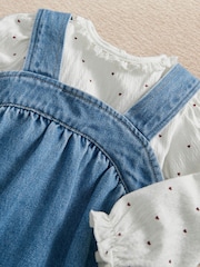 Mamas & Papas Blue Denim Pinny Dress & Heart Bodysuit Set - Image 7 of 7