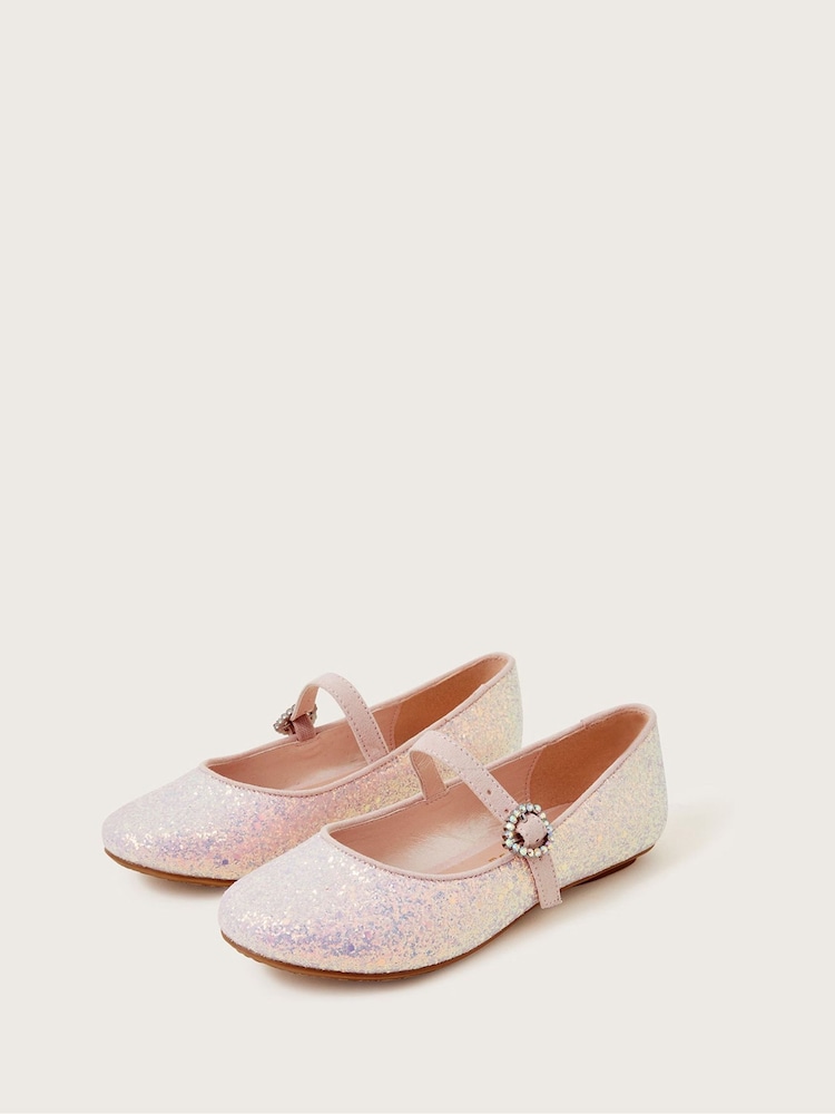 Monsoon Pink Sparkle Ballerina Flat Shoes - Image 2 of 3