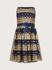 Monsoon Blue Flick Foil Print Scuba Dress - Image 1 of 3