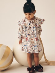 Cream Christmas Santa Bear Long Sleeve Collar Dress (3mths-7yrs) - Image 1 of 8