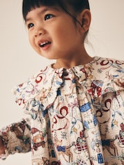 Cream Christmas Santa Bear Long Sleeve Collar Dress (3mths-7yrs) - Image 4 of 8