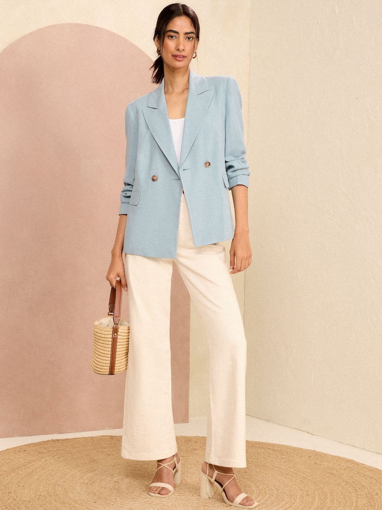 Love & Roses Light Blue Petite Tailored Blazer With Linen - Image 4 of 4