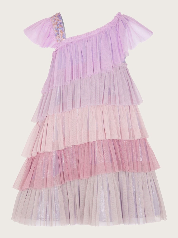 Monsoon Purple One Shoulder Colourblock Dress - Image 1 of 3