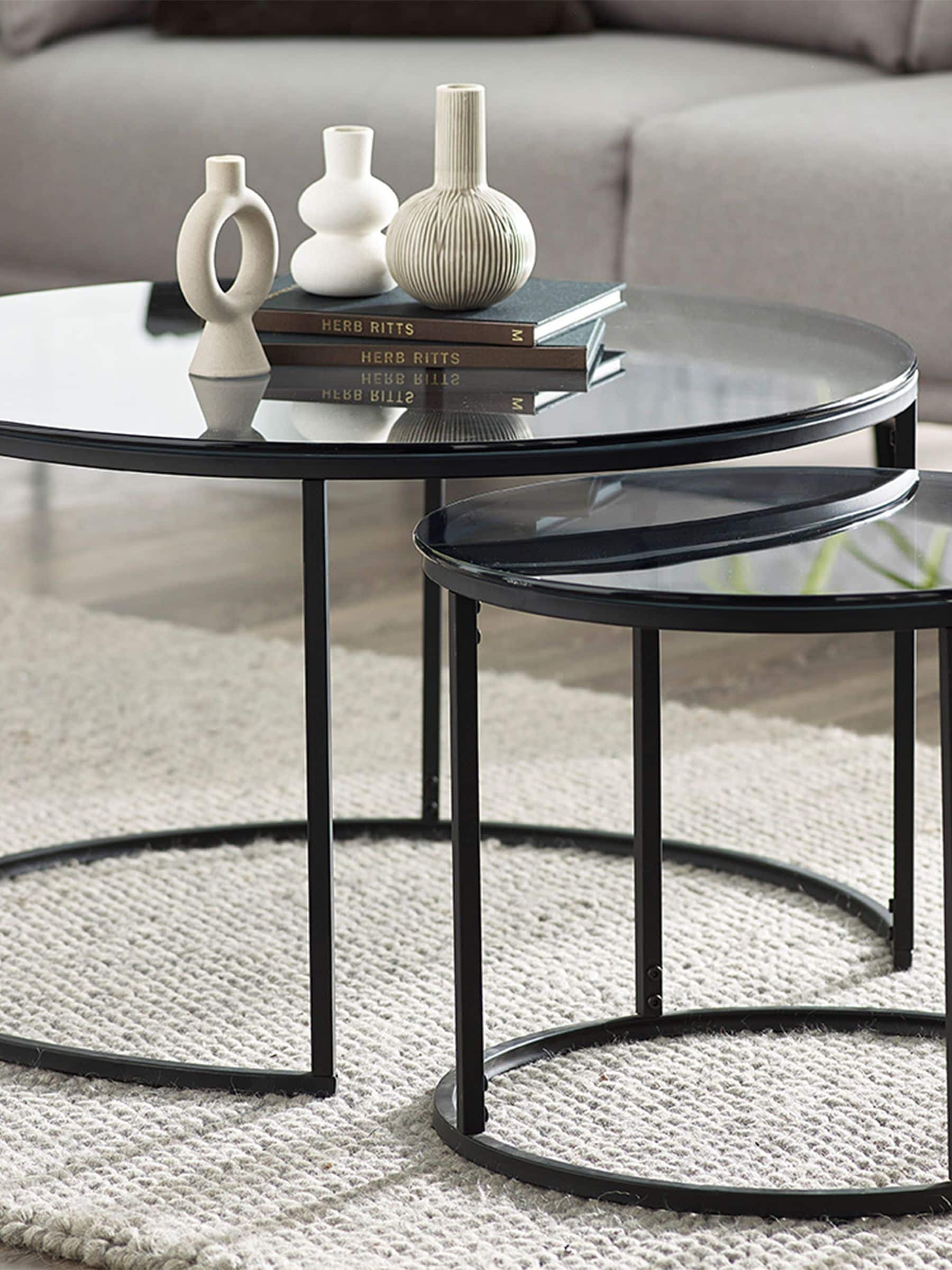 Julian Bowen Unisex Smoked Glass And Black Chicago Round Nesting Coffee Tables - Image 7