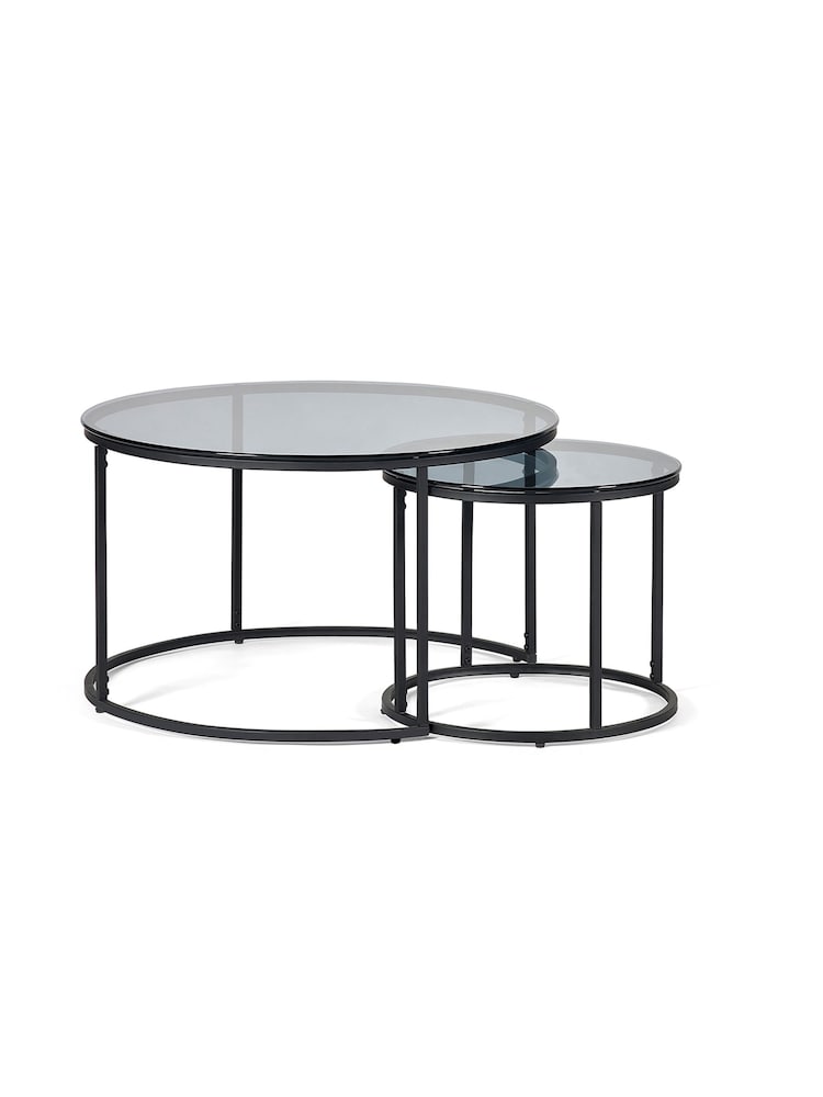 Julian Bowen Smoked Glass and Black Chicago Round Nesting Coffee Tables - Image 2 of 3