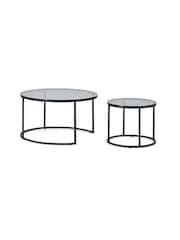 Julian Bowen Smoked Glass and Black Chicago Round Nesting Coffee Tables - Image 3 of 3
