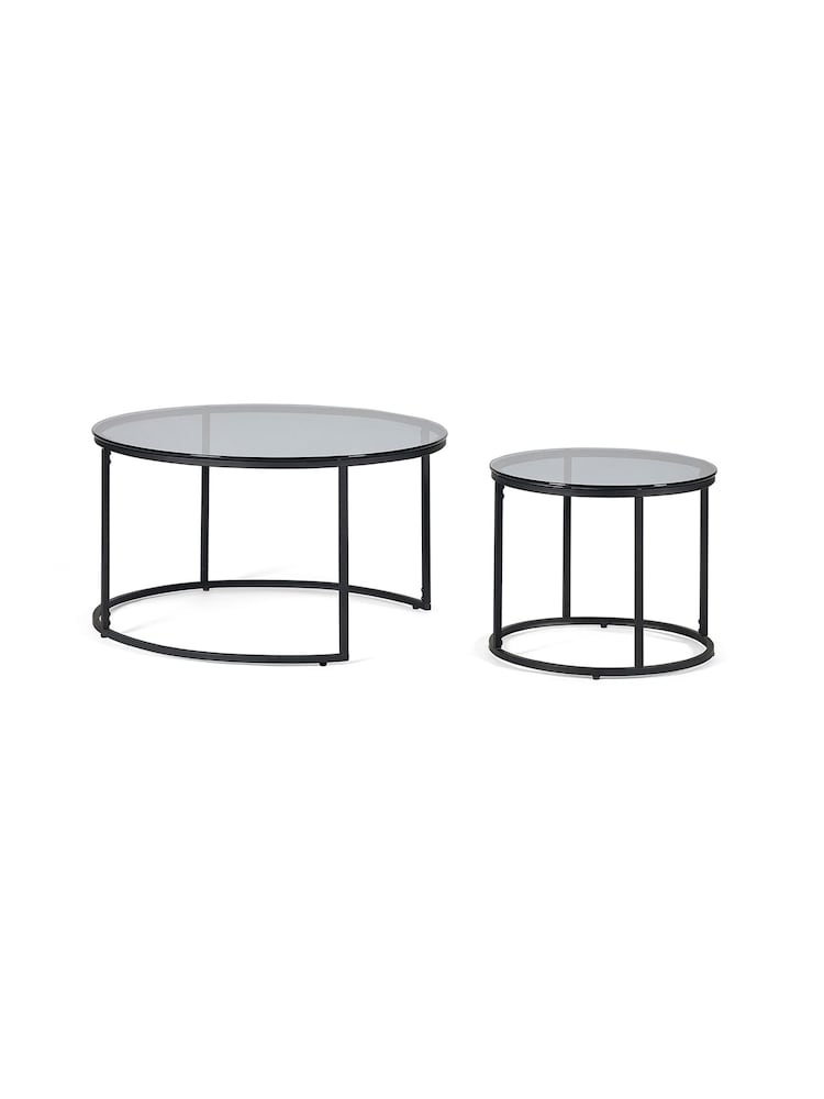 Julian Bowen Smoked Glass and Black Chicago Round Nesting Coffee Tables - Image 3 of 3
