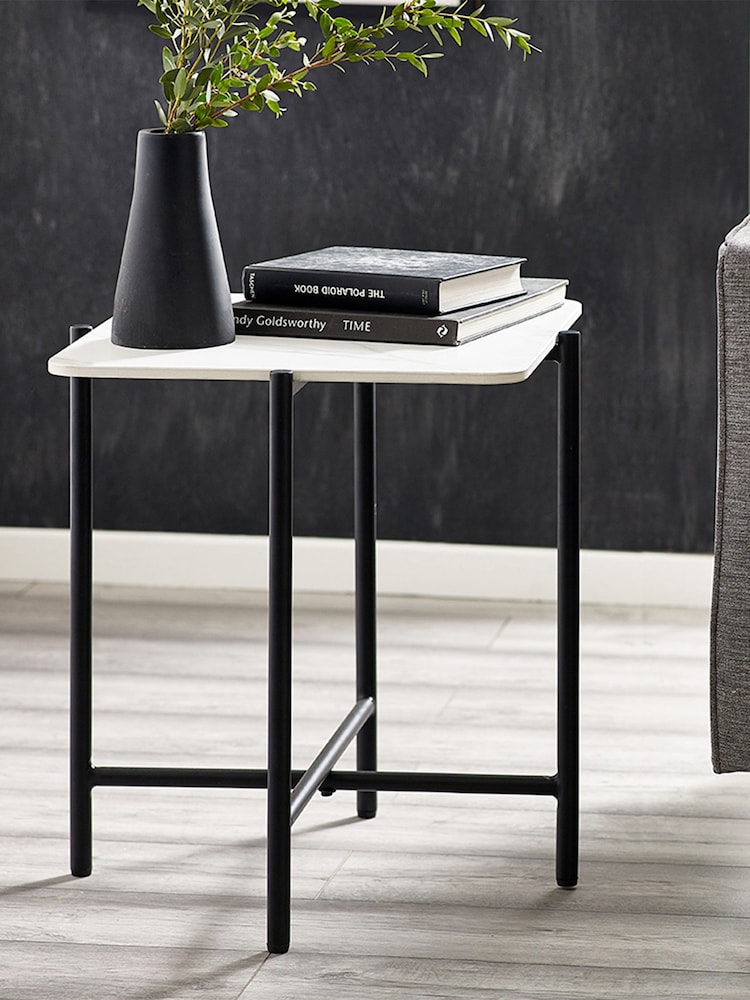 Julian Bowen White Marble Siena Square Lamp Table - Image 1 of 3