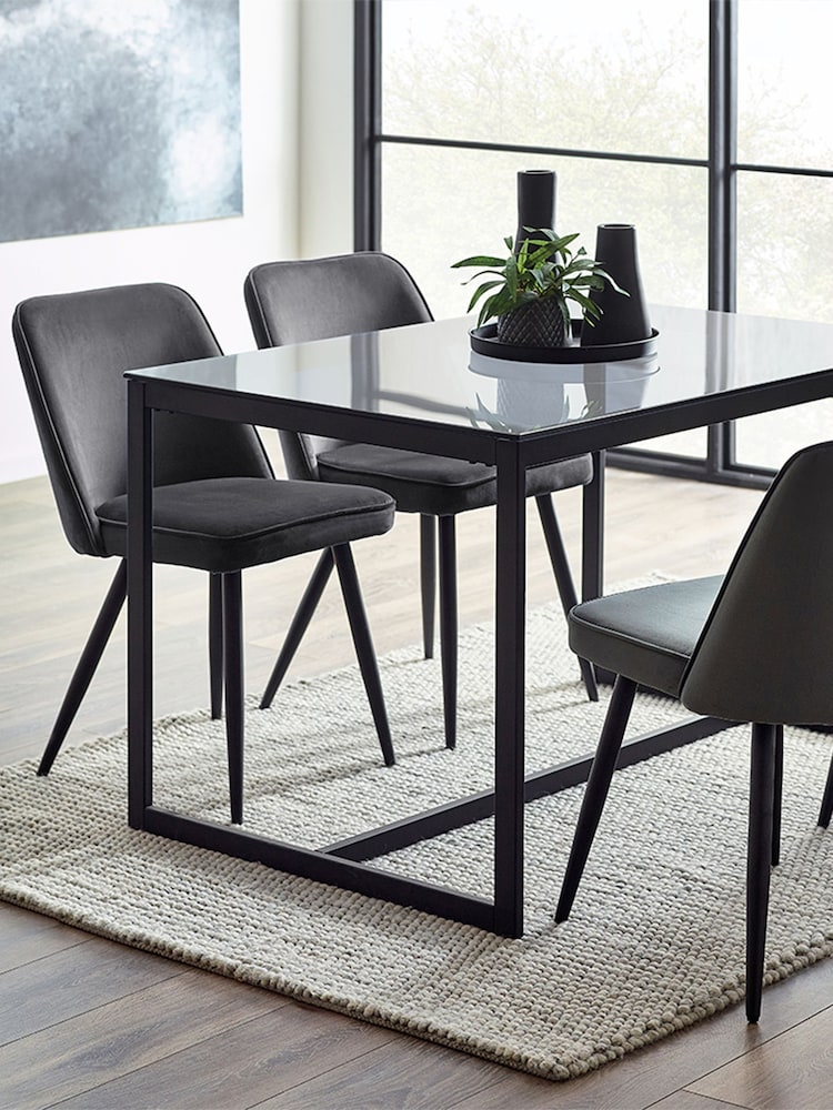 Julian Bowen Smoked Glass and Black Chicago Dining Table - Image 1 of 3