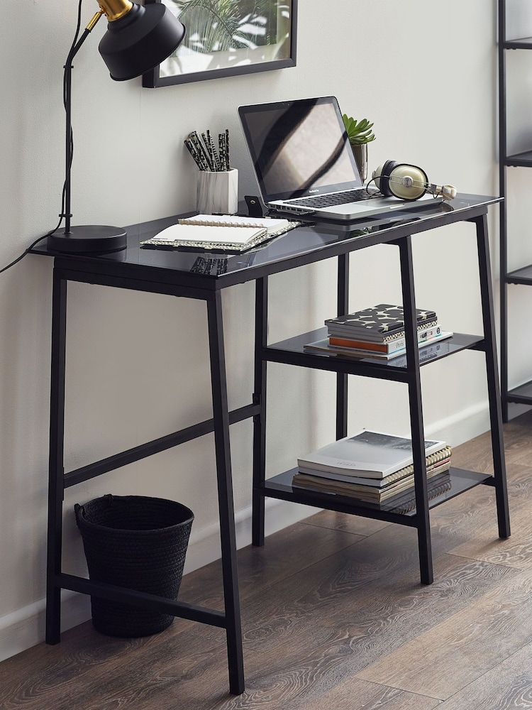Julian Bowen Smoked Glass and Black Chicago Desk - Image 1 of 5