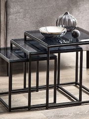Julian Bowen Smoked Glass and Black Chicago Nest of 3 Tables Smoked Glass - Image 1 of 4