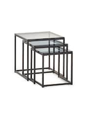 Julian Bowen Smoked Glass and Black Chicago Nest of 3 Tables Smoked Glass - Image 2 of 4