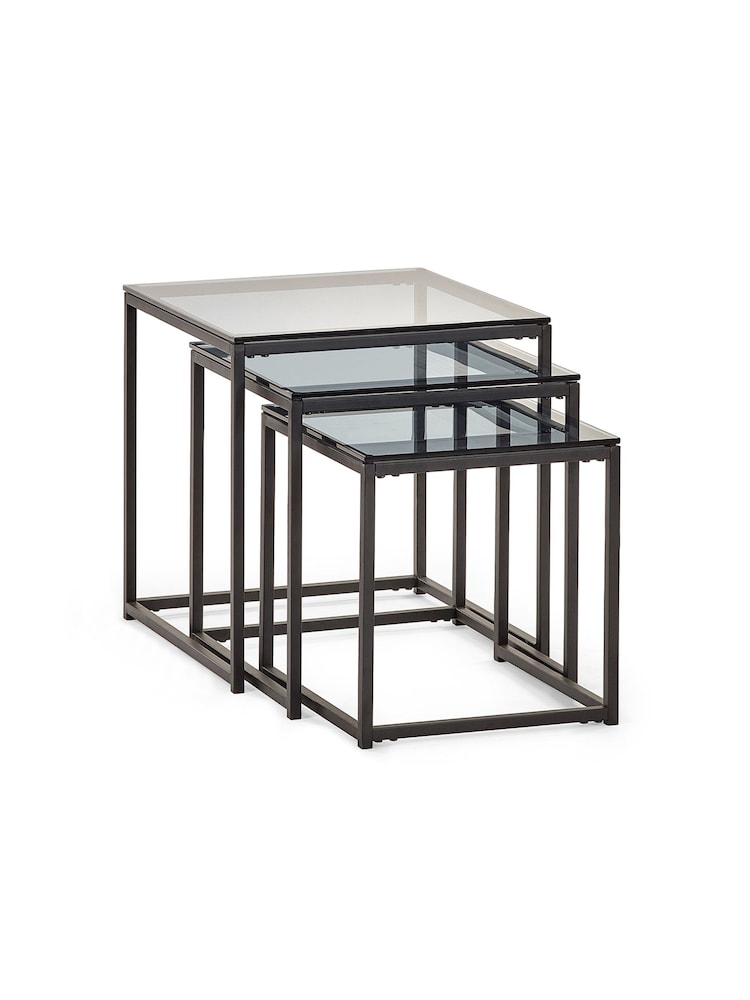 Julian Bowen Smoked Glass and Black Chicago Nest of 3 Tables Smoked Glass - Image 2 of 4