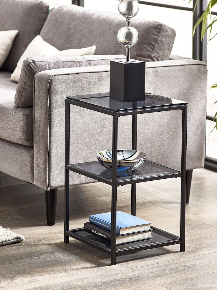 Julian Bowen Smoked Glass and Black Chicago Tall Narrow Side Table Smoked Glass - Image 1 of 4
