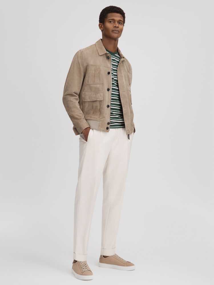 Reiss Stone Finley Nubuck Leather Lace-Up Trainers - Image 2 of 5