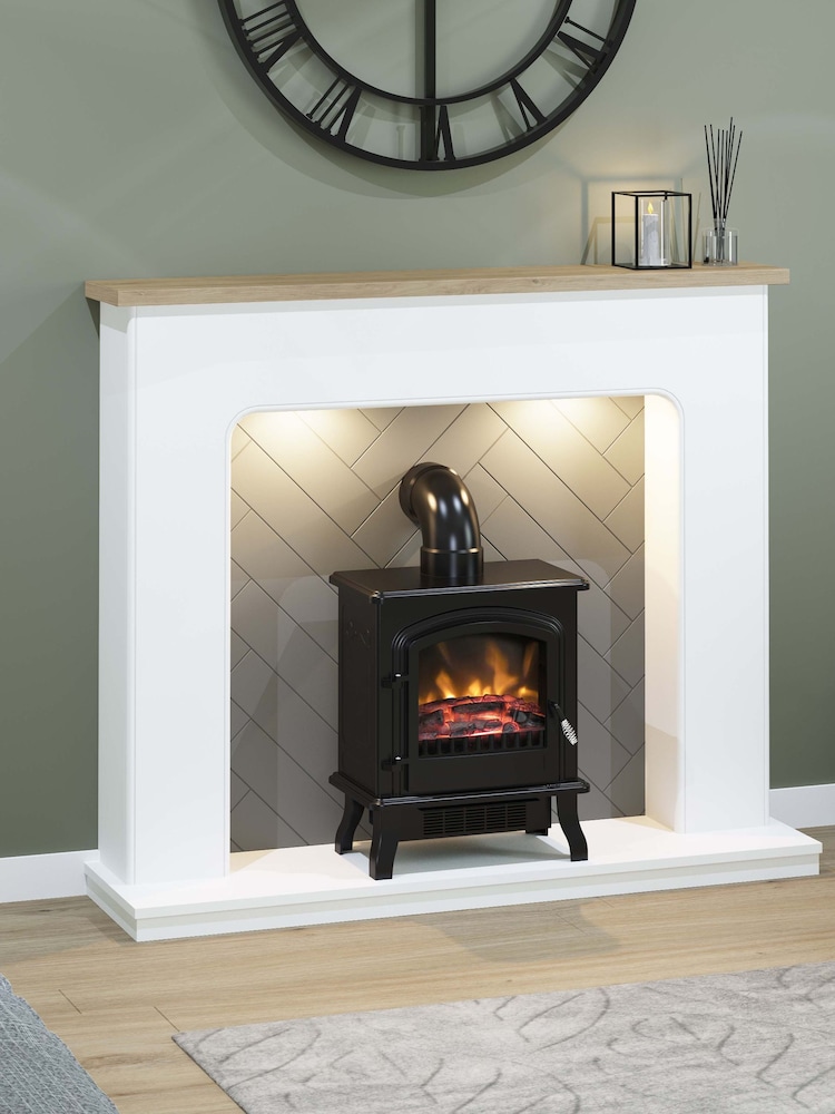 Be Modern White Sennen 54 Timber Inglenook Herringbone Electric Fireplace - Image 1 of 5