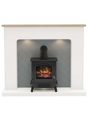Be Modern White Sennen 54 Timber Inglenook Herringbone Electric Fireplace - Image 3 of 5