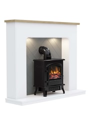 Be Modern White Sennen 54 Timber Inglenook Herringbone Electric Fireplace - Image 4 of 5