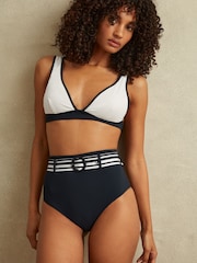 Reiss Navy/White Jessica High Rise Belted Bikini Bottoms - Image 1 of 5