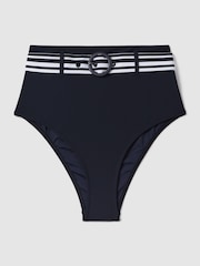 Reiss Navy/White Jessica High Rise Belted Bikini Bottoms - Image 2 of 5